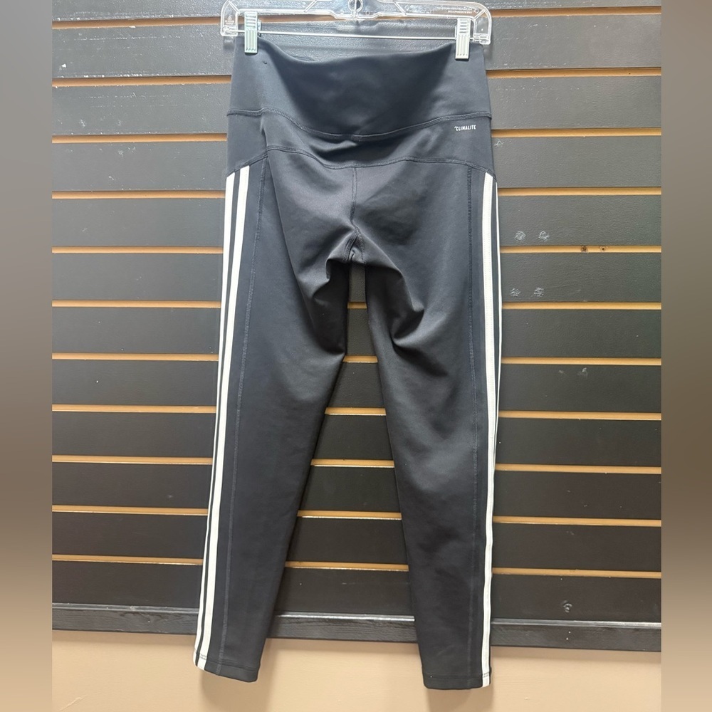 Adidas Climalite Leggings Womens Medium Black White Stripe Athletic Pants - Picture 3 of 3